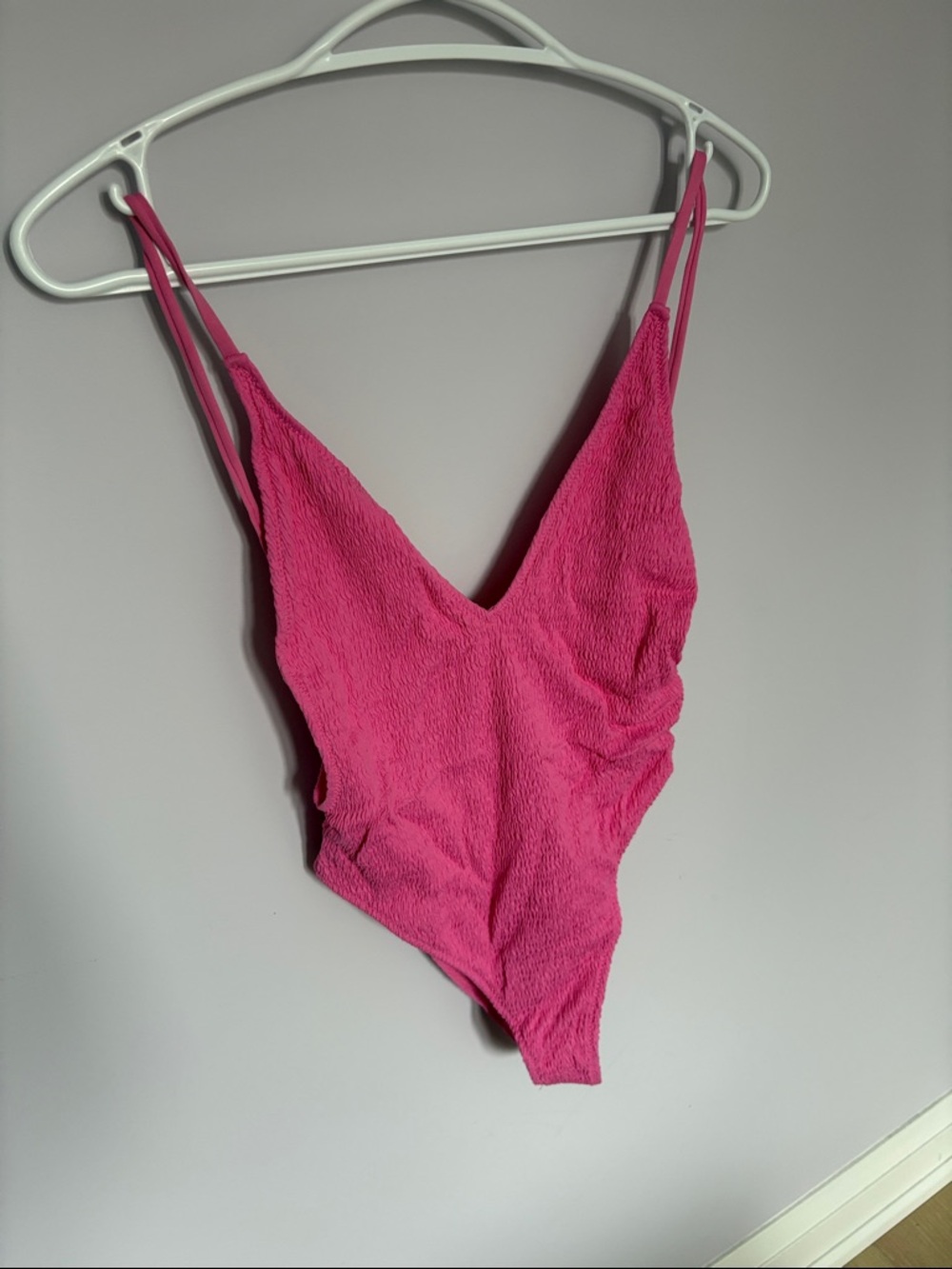 NWT Zara Hot Pink Textured V-Neck One-Piece bathing suit